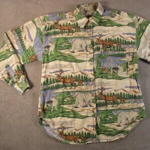 Men's Outdoors Print Button-Down Shirt - Green Multi